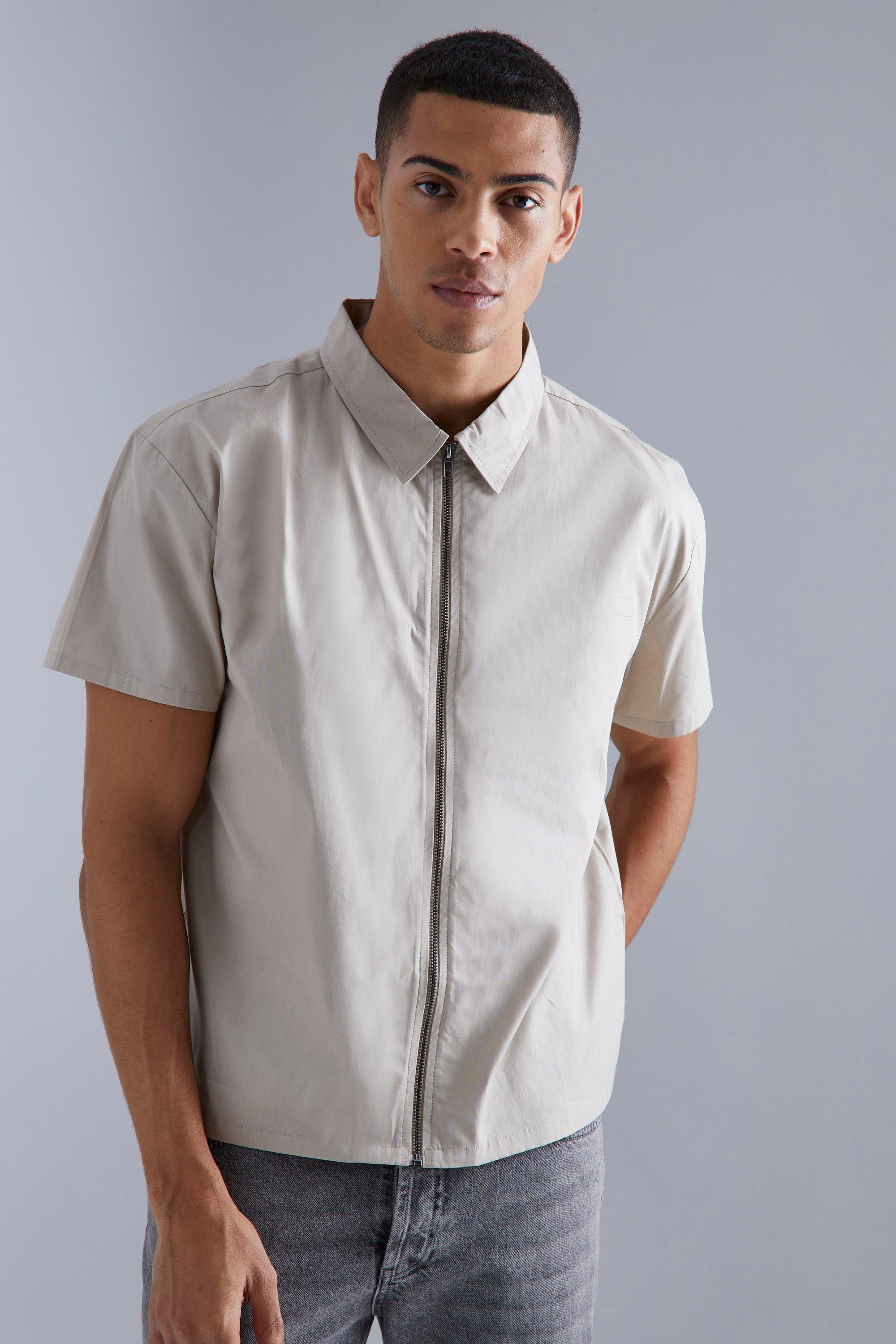 Short Sleeve Boxy Zip Shirt | boohooMAN USA Product Image