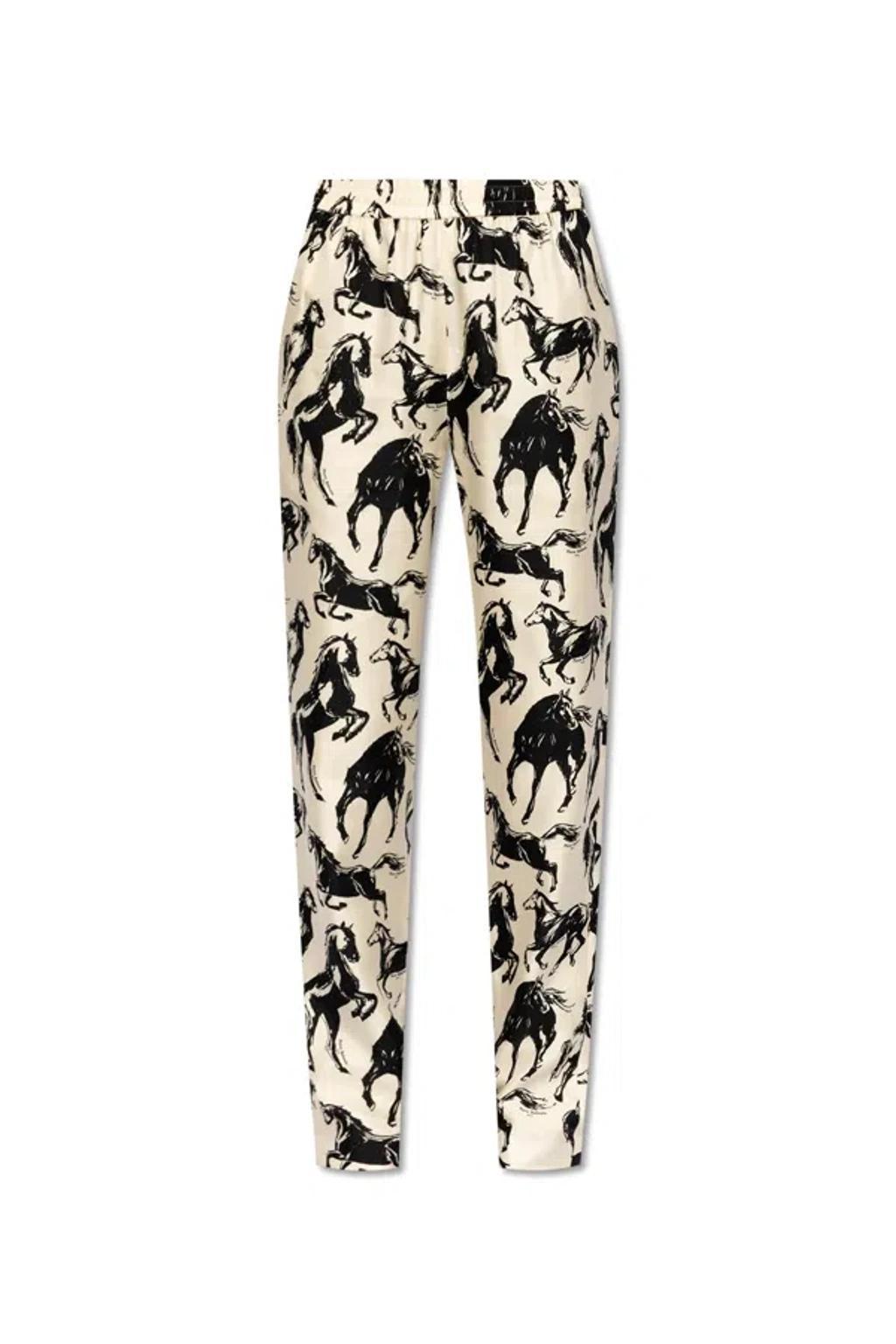 Horse Printed Twill Trousers In White Product Image