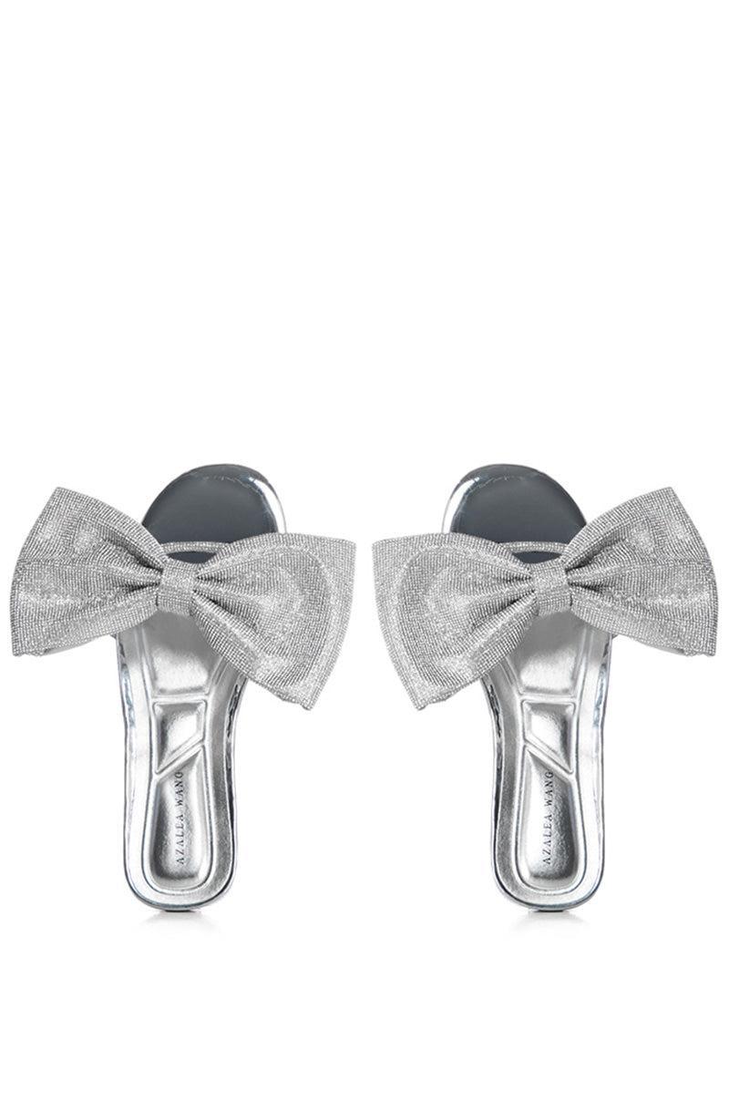 AZALEA WANG BOWTON SILVER BOW DETAIL FLAT SANDAL Product Image