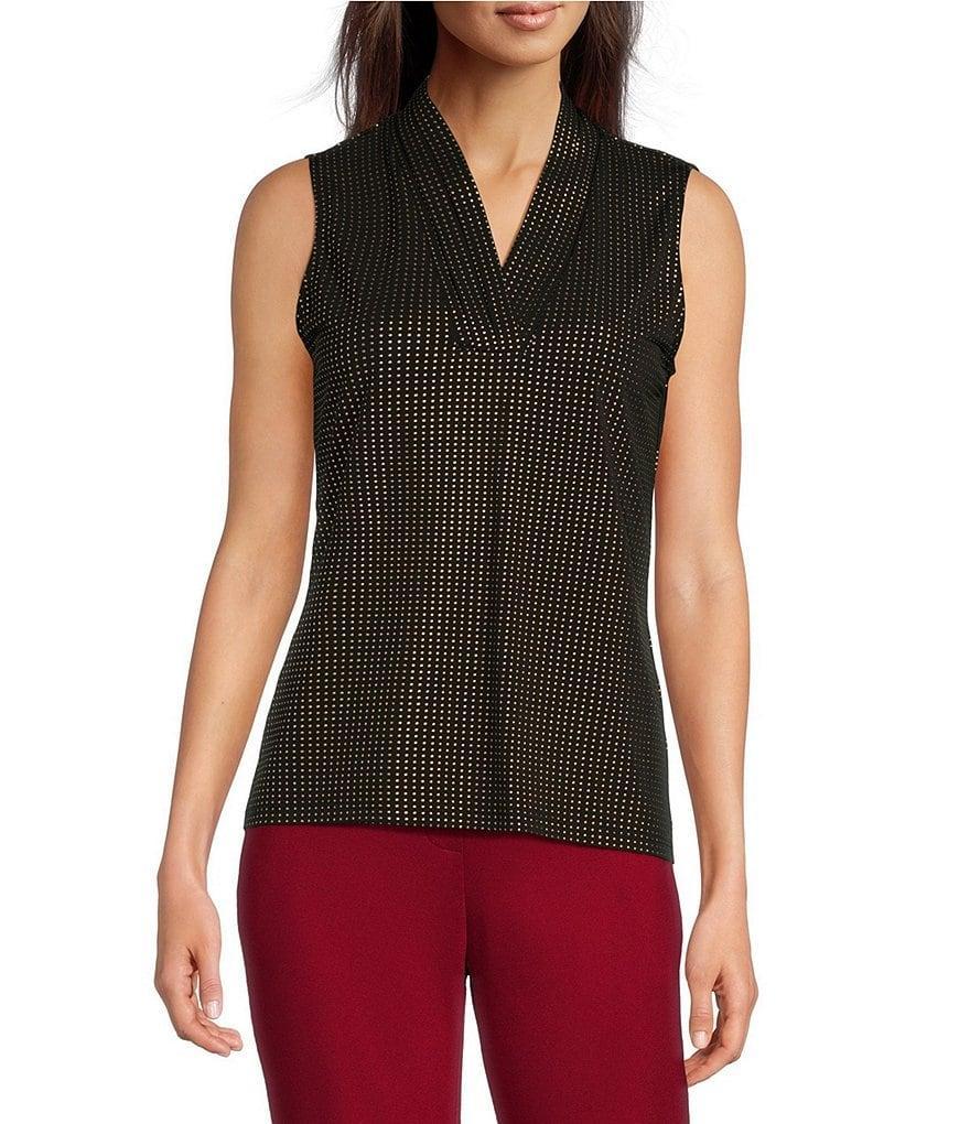 Anne Klein Studded Dewdrop Triple Pleat V-Neck Sleeveless Top Product Image