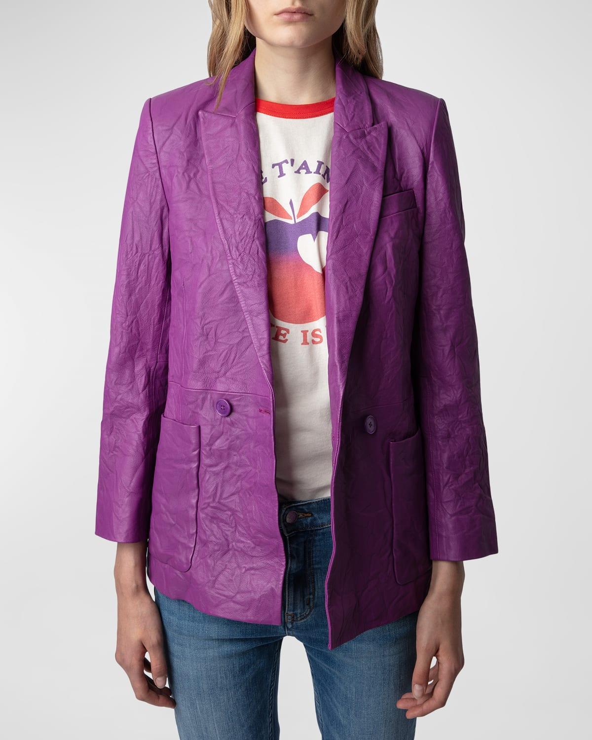 Womens Visko Crinkle Leather Blazer Product Image