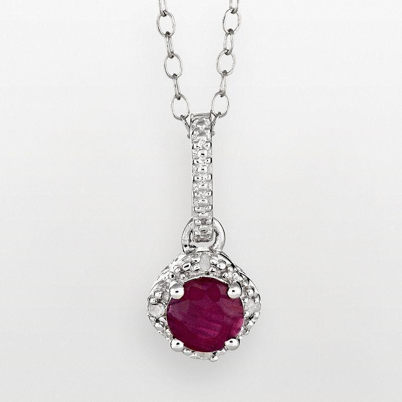 Belk & Co Sterling Silver 5Mm Round Sapphire Diamond Accent Halo Pendant Necklace Product Image