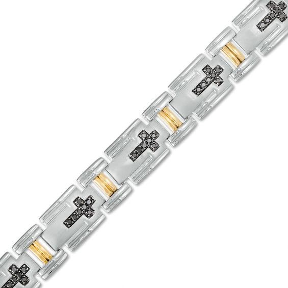 Men's 3/4 CT. T.w. Black Enhanced Diamond Sideways Cross Link Bracelet in Sterling Silver and 10K Gold - 8.5" Product Image