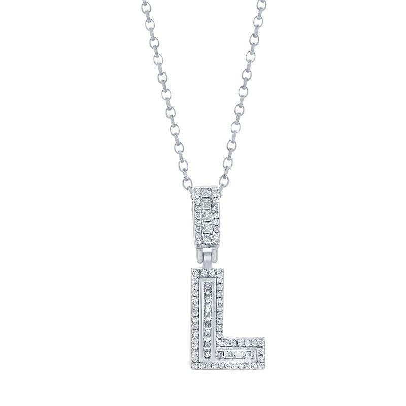 Argento Bella Sterling Silver Cubic Zirconia Initial Pendant Necklace, Womens Sterling R Product Image