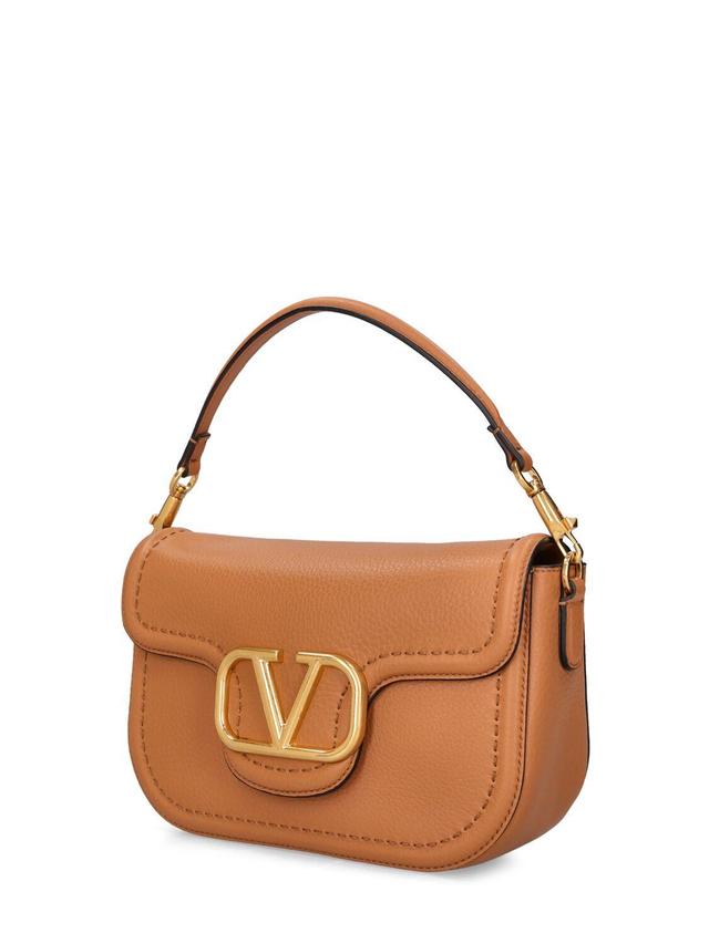 Structured Leather Shoulder Bag With Gold Hardware In Almond Beige Product Image