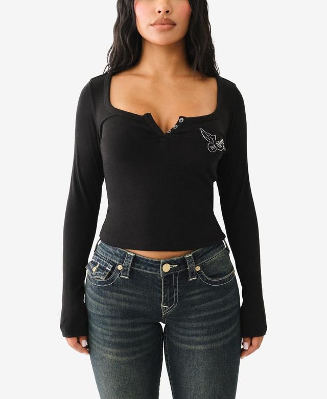 True Religion Womens Scoop Neck Henley Rib Top Product Image