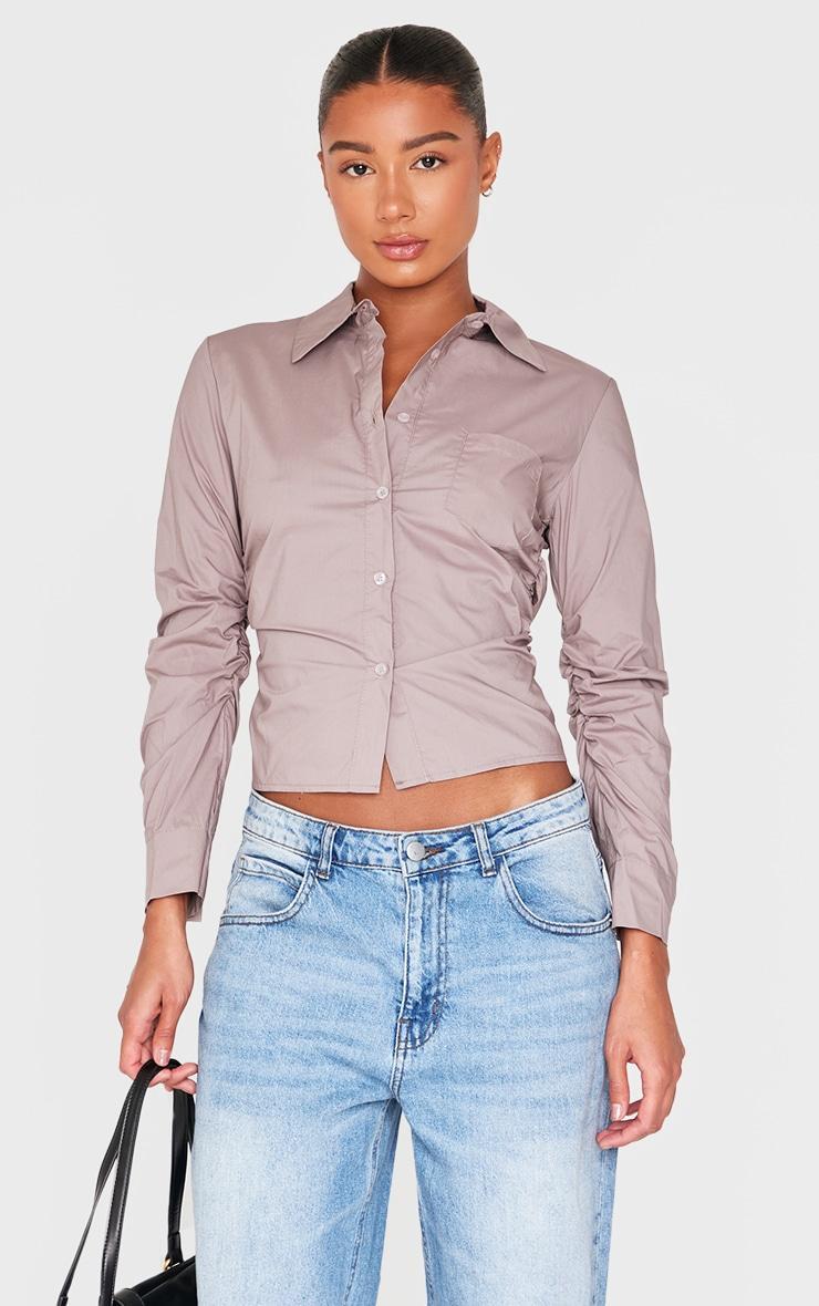 Mocha Ruched Side Shirt Product Image