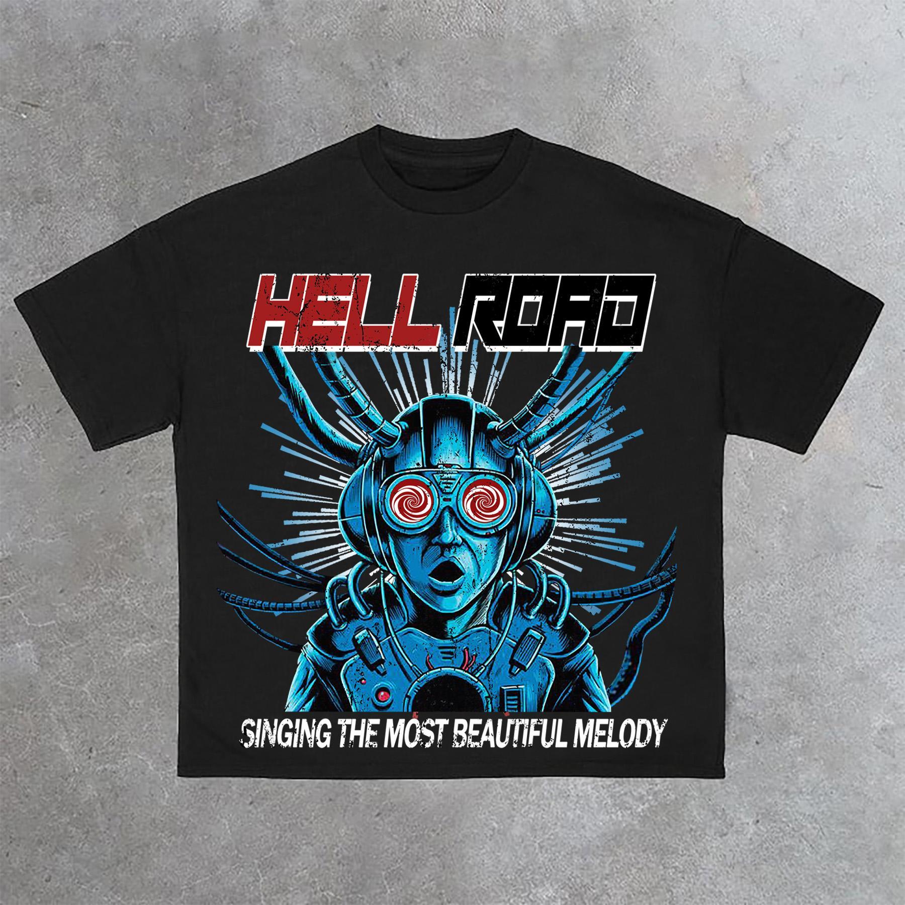 Hell Road Vintage Portrait Print Cotton T-Shirt Product Image