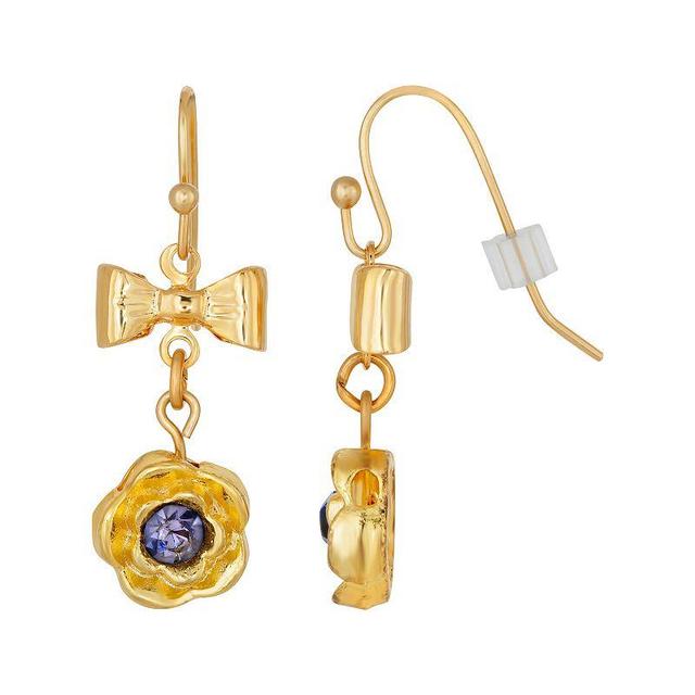 1928 Gold Tone Purple Simulated Crystal Floral Drop Earrings, Womens Product Image