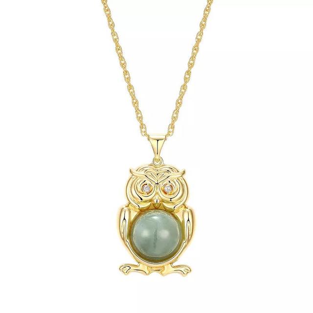 Dynasty Jade 18K Gold over Sterling Silver Genuine Jade & Diamond Accent Owl Pendant Necklace, Womens Gold Tone Product Image