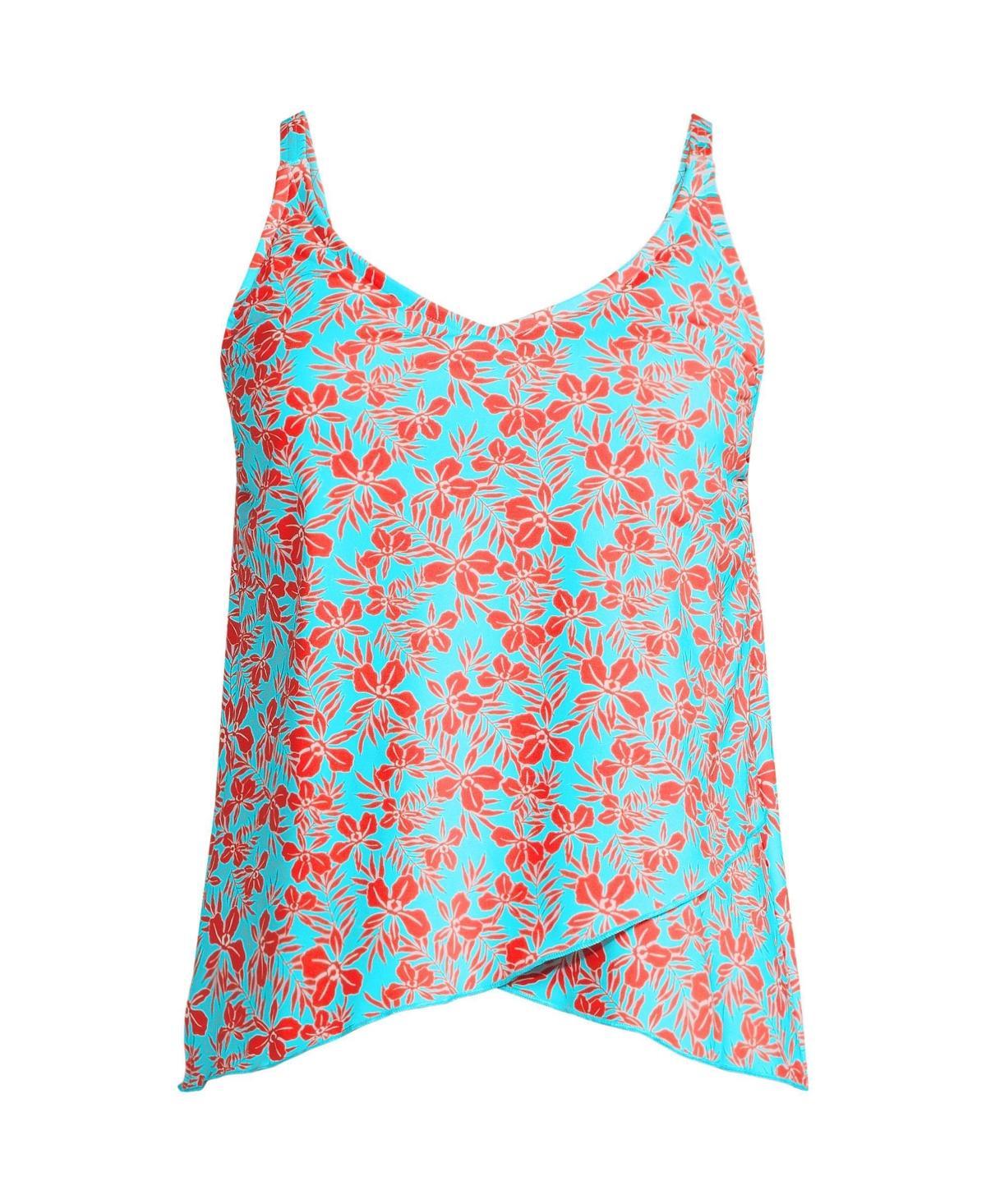 Lands End Womens Long Torso Chlorine Resistant Tulip Hem Tankini Swimsuit Top - Turquoise Product Image