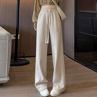 Drawstring Waist Plain Wide Leg Sweatpants Product Image