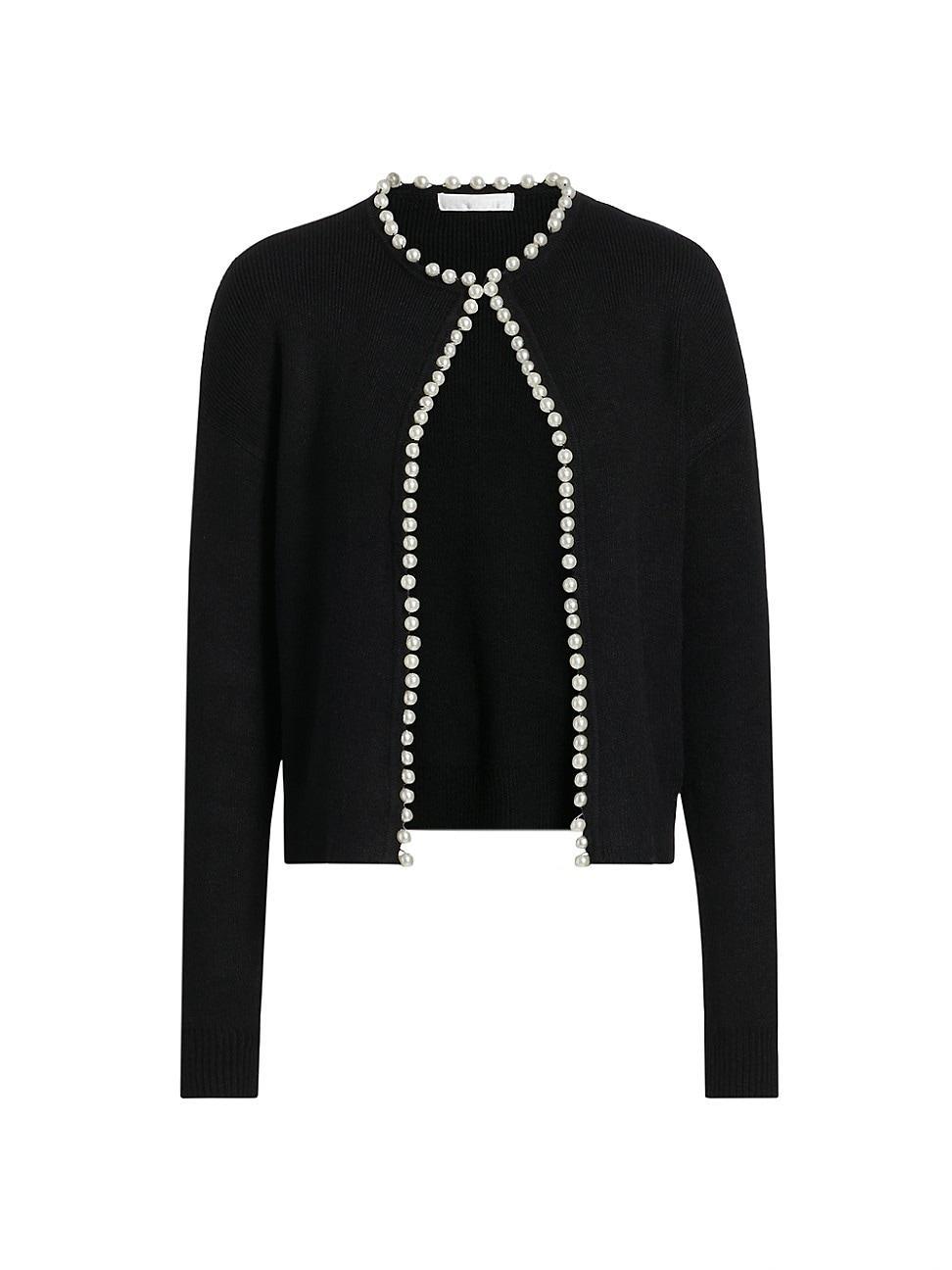 Womens Imitation Pearl-Trim Cardigan Product Image