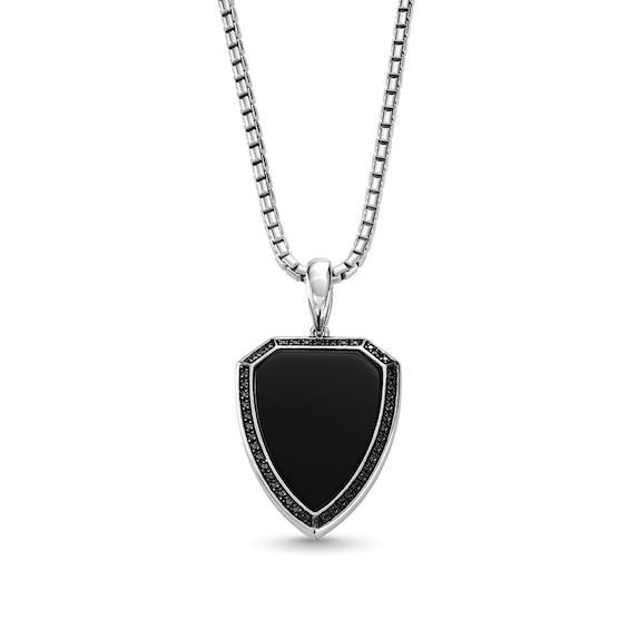 Vera Wang Men Black Onyx and 1/4 CT. T.w. Black Diamond Shield Pendant in Sterling Silver - 22" Product Image