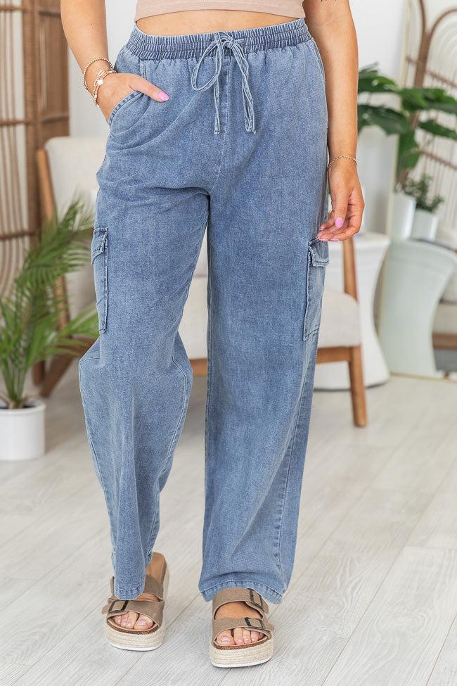 In The Clouds Medium Wash Chambray Cargo Pants Product Image