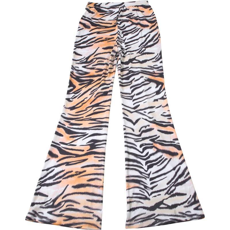 High Waist Tiger Print Flared Pants Product Image