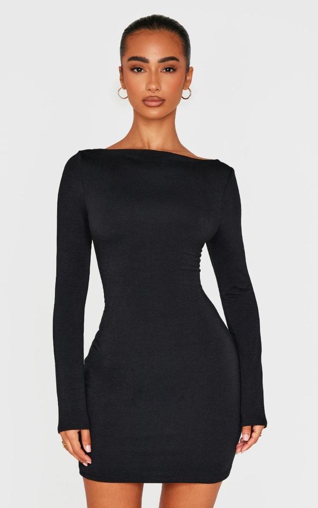 Petite Black Contour Jersey Boat Neck Long Sleeve Dress Product Image