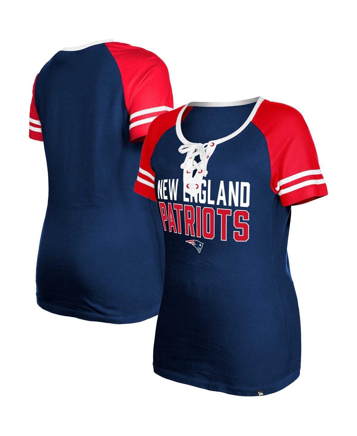 Womens New Era New England Patriots Raglan Lace-Up T-Shirt Blue Product Image