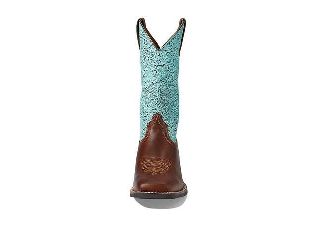 Ariat Round Up Wide Square Toe Western Boots (Beduino Brown/Turquoise Floral Emboss) Women's Shoes Product Image