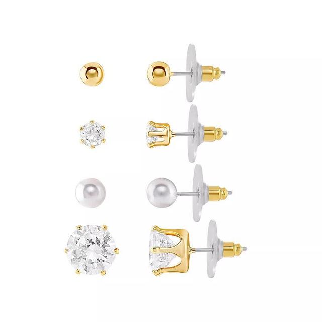 Emberly Gold Tone Simulated Pearl & Cubic Zirconia Stud Earrings Quartet Set, Womens, Yellow Gold Tone Product Image