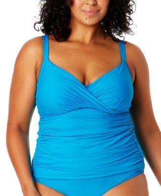 Anne Cole Plus Size Surplice-Neck Ruched Tankini Top Product Image