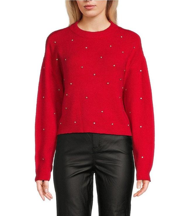 C&V Chelsea & Violet Round Neck Long Sleeve Scattered Rhinestones Sweater Product Image