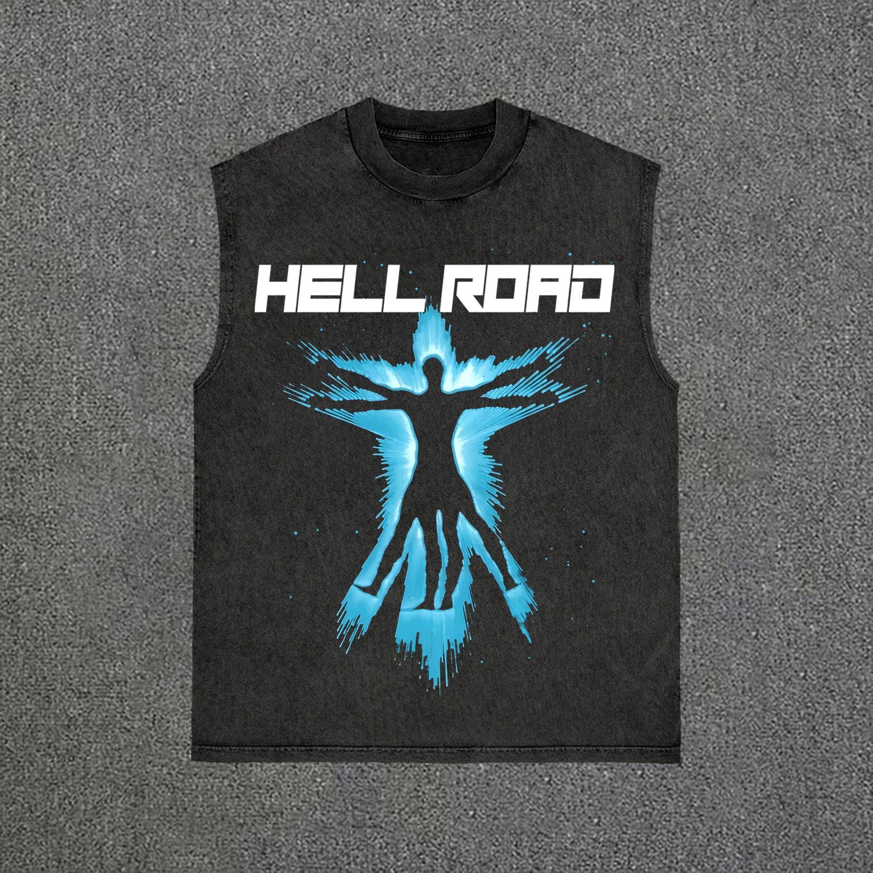 Hell Road Retro Portrait Graphic Print Vintage Wash Sleeveless Tank Top Product Image