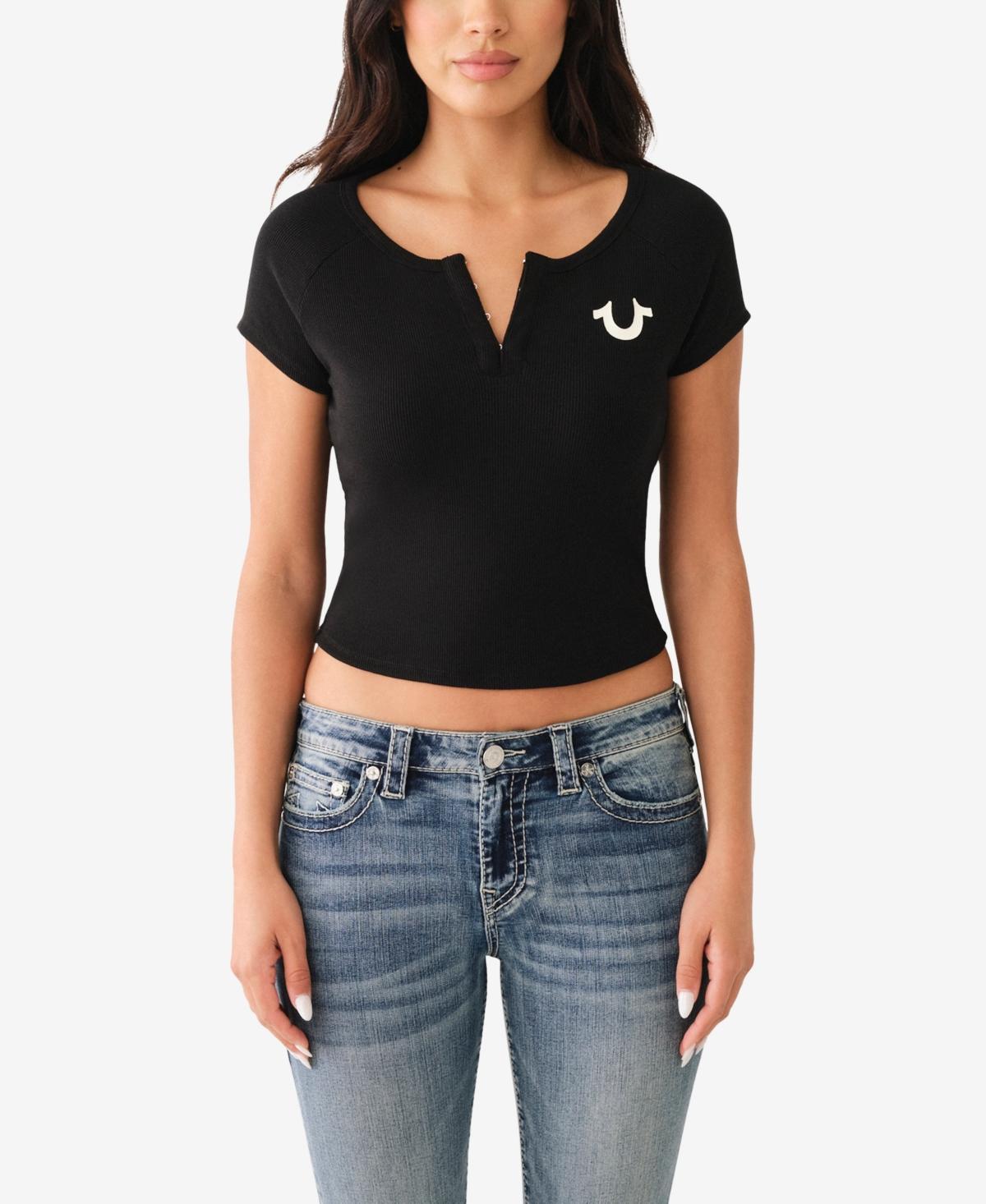 Women's Short Sleeve Hook and Eye Rib Baby Tee Product Image