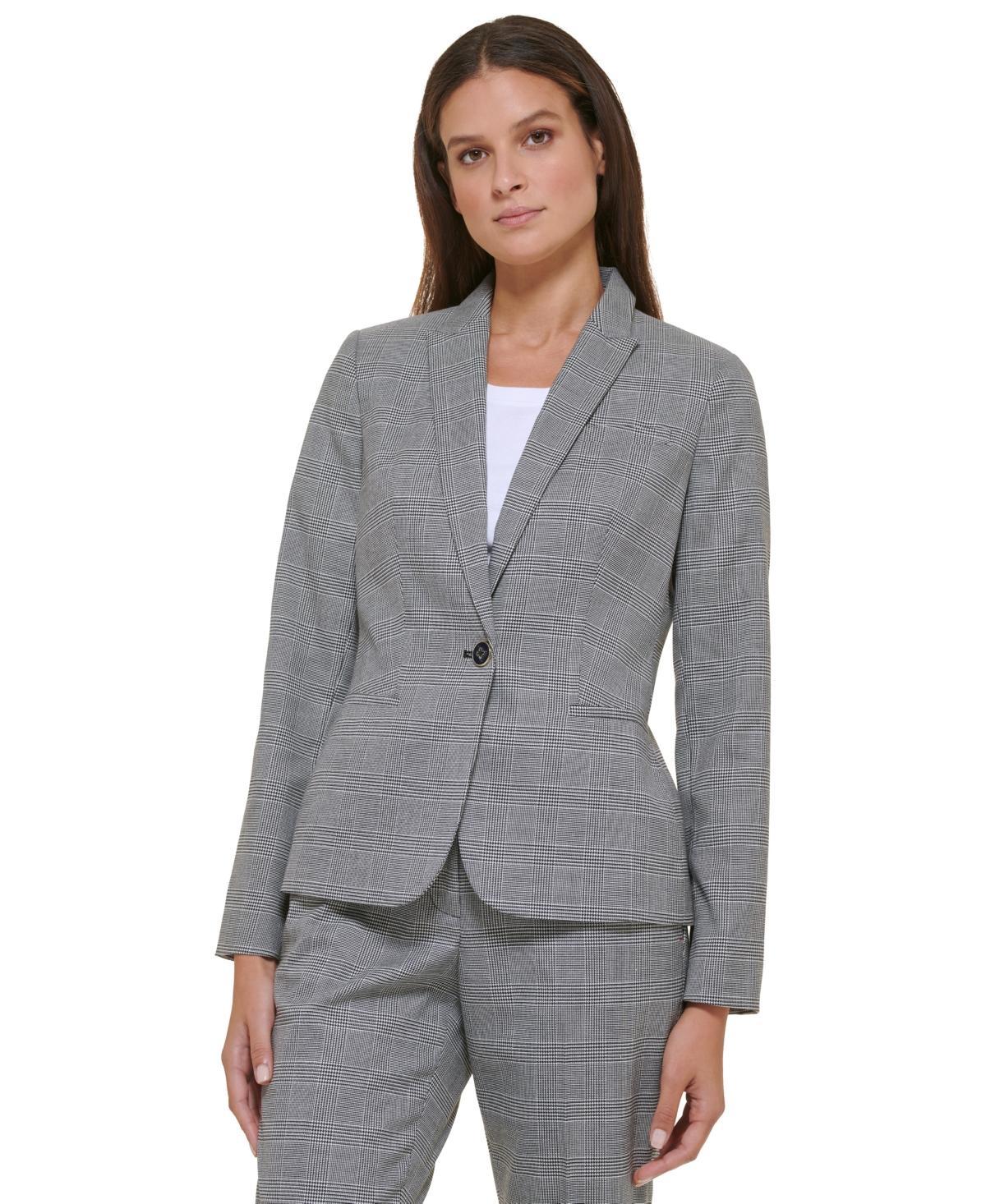 Tommy Hilfiger Plaid Blazer Ivory) Women's Clothing Product Image