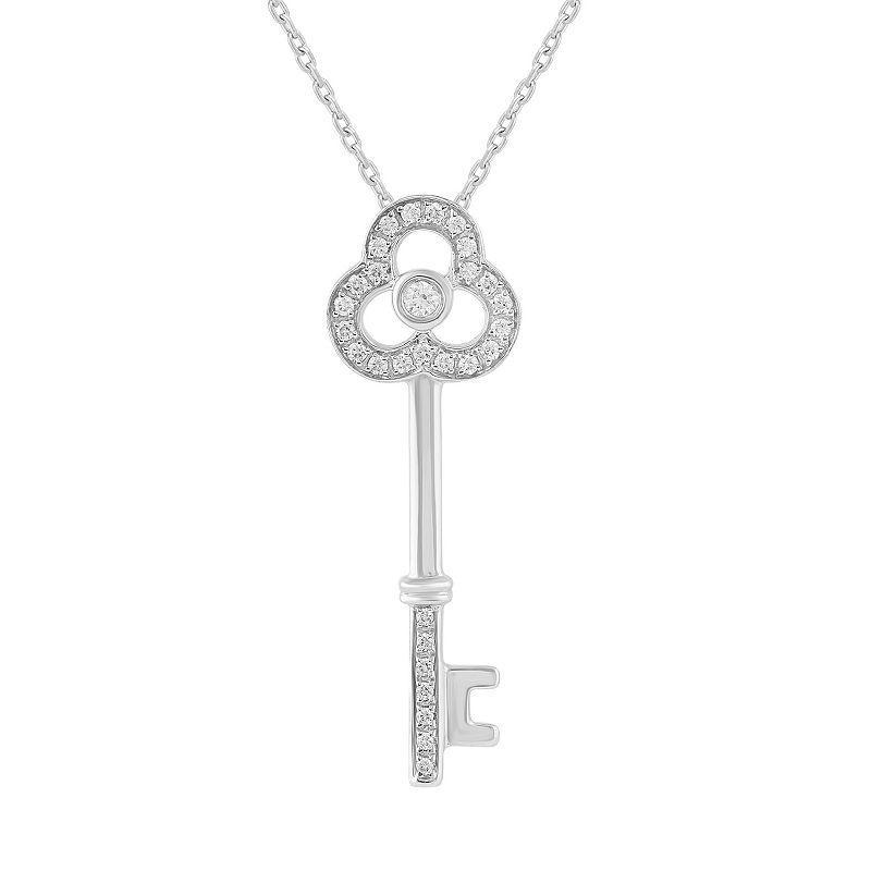 Sterling Silver 1/6 Carat T.W. Diamond Fashion Key Pendant Necklace, Womens Product Image