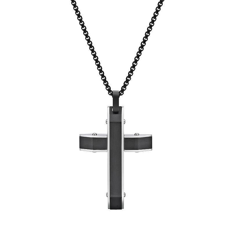 LYNX Mens Stainless Steel Black Cross Pendant Necklace Product Image