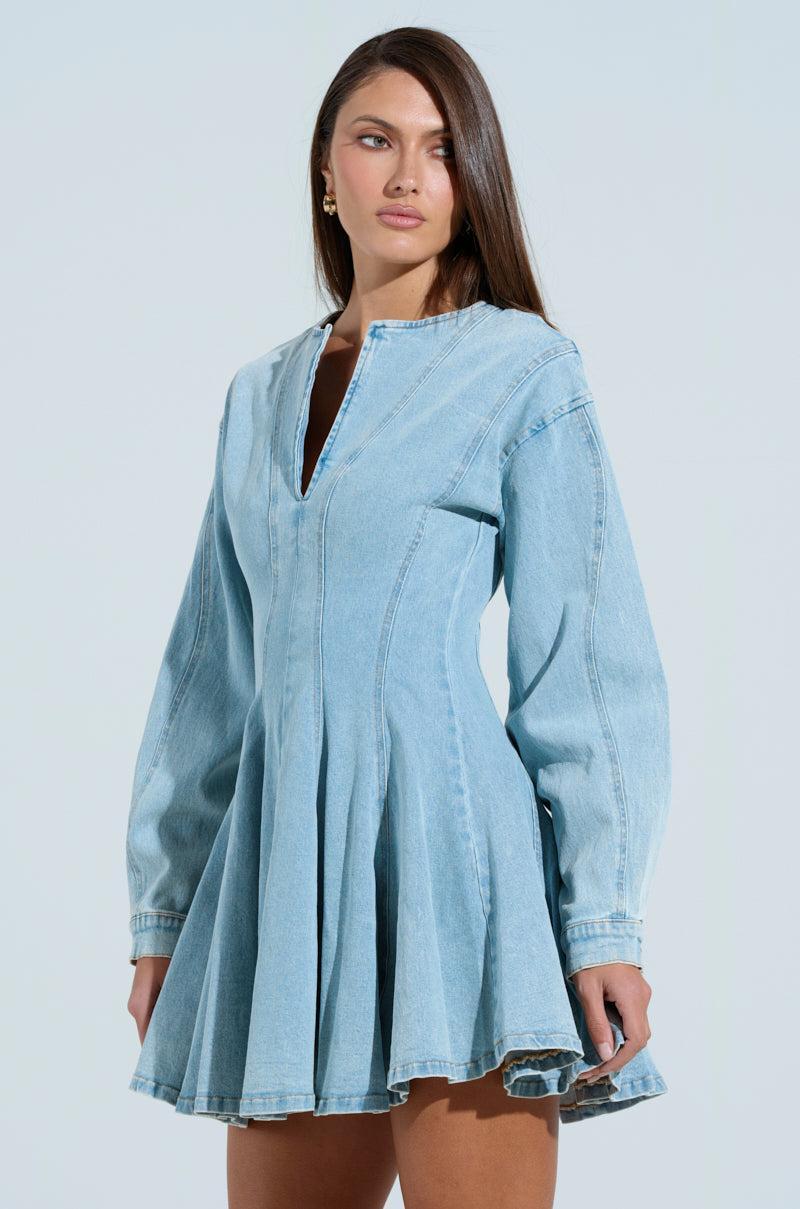 ALL ABOUT MY BUSINESS DENIM MINI DRESS Product Image