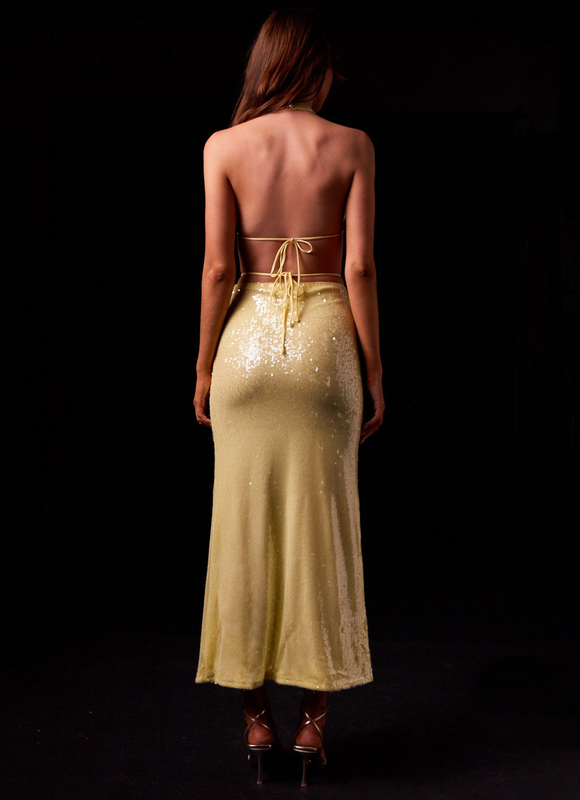 Elara Sequin Maxi Dress - Lemon Spritz Product Image