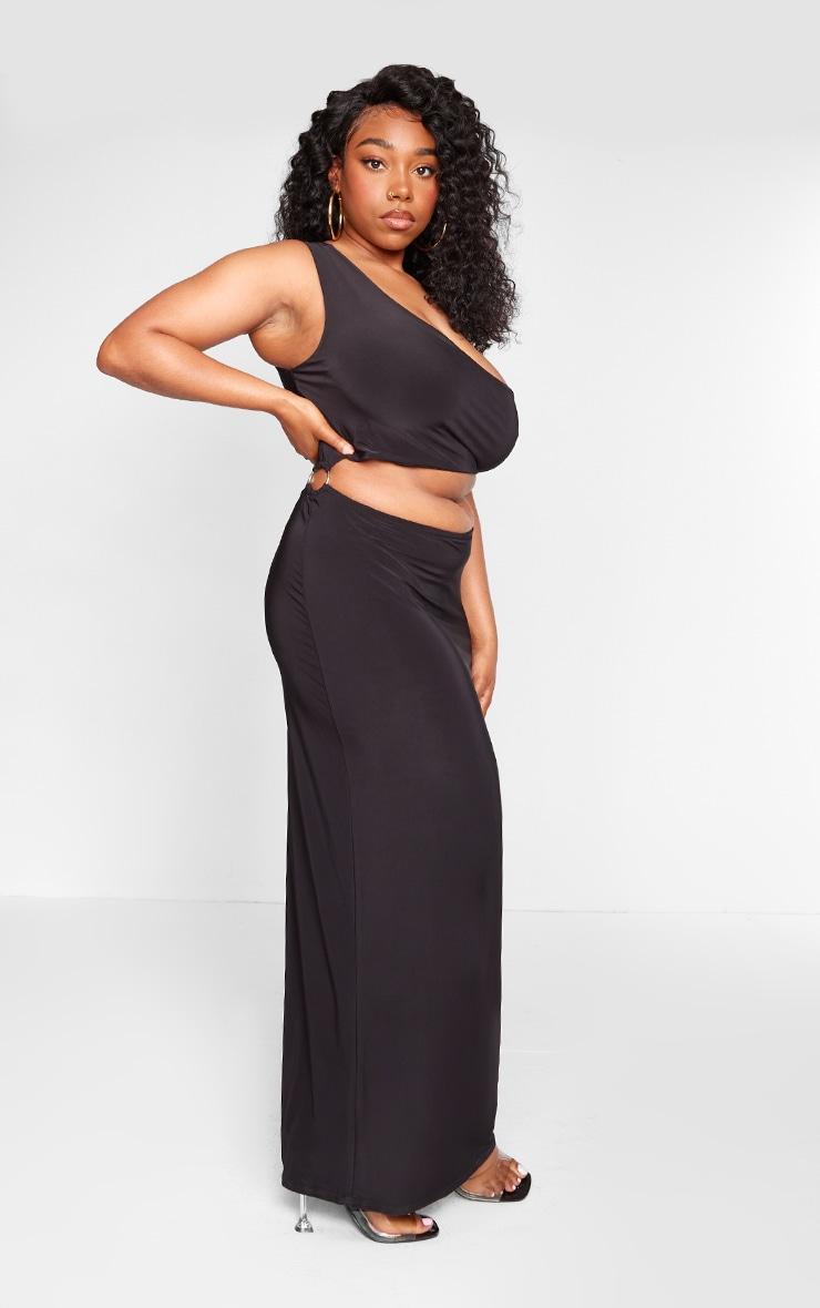 Plus Black One Shoulder Ring Detail Cut Out Maxi Dress Product Image