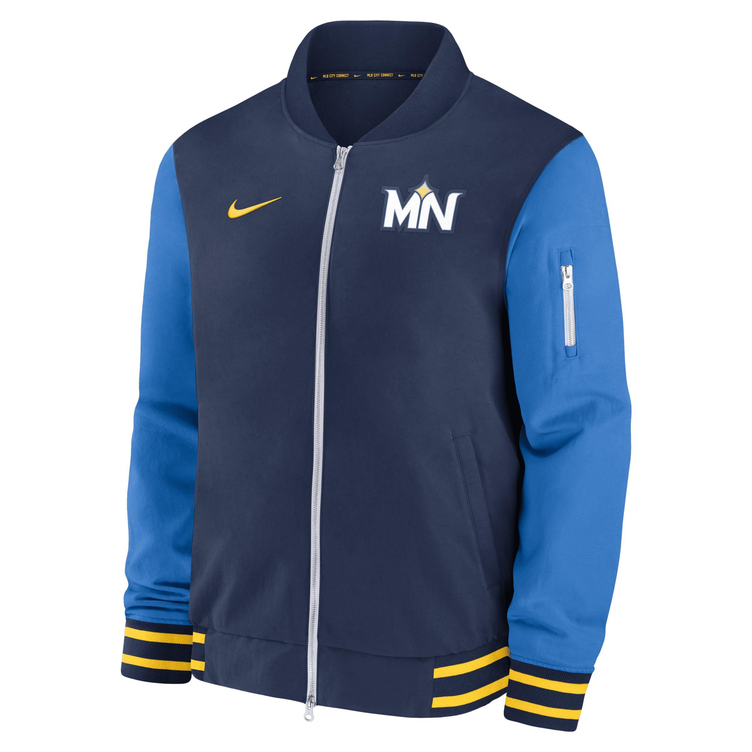 Nike Mens Navy Minnesota Twins 2024 City Connect Authentic Collection Game Time Full-Zip Bomber Jacket Product Image