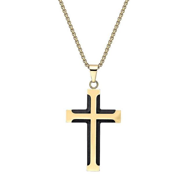 Mens LYNX Two-Tone Ion-Plated Stainless Steel Cross Pendant Necklace Multicolor Product Image