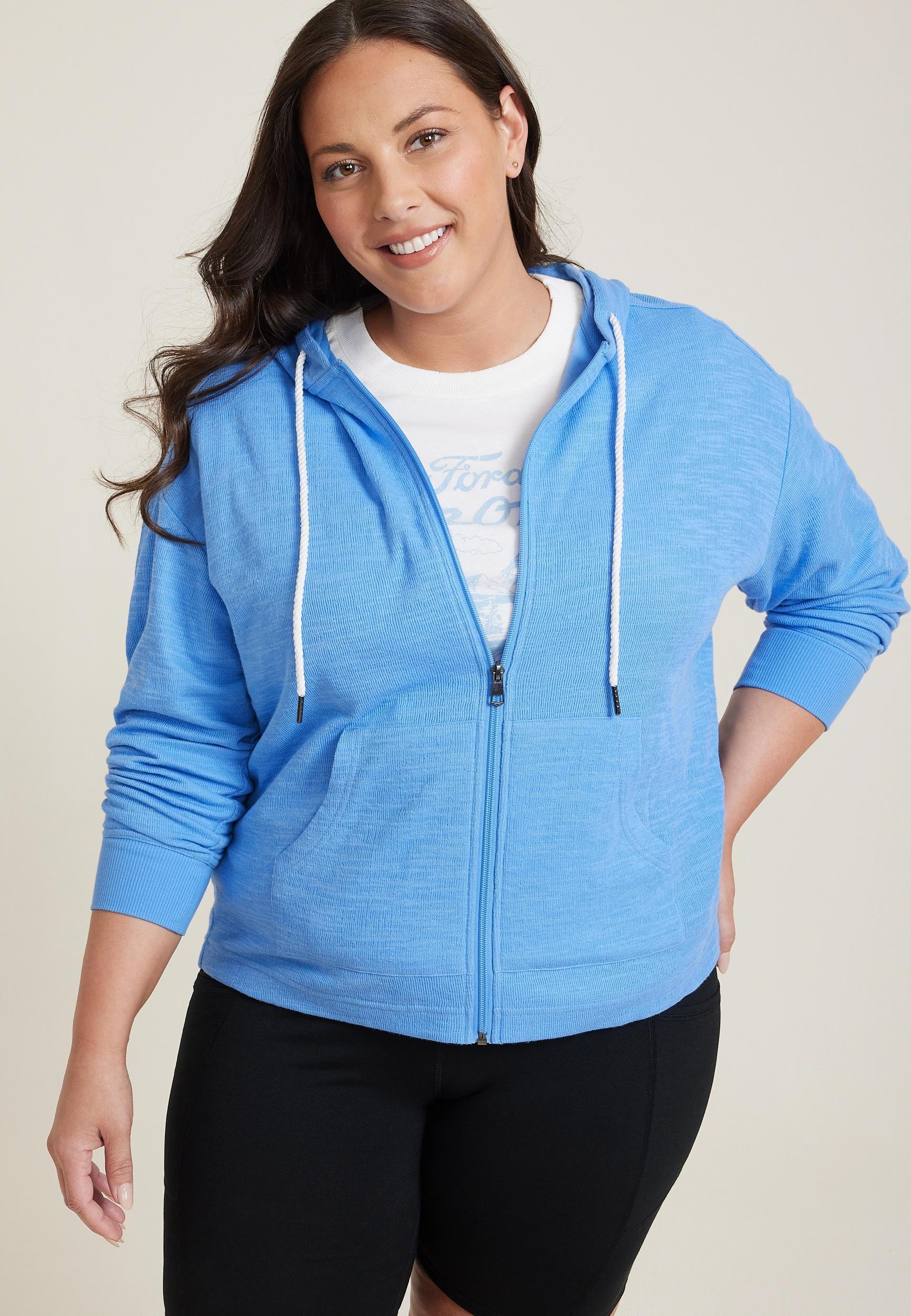 Maurices Plus Size Womens Textured Full Zip Hoodie Pink Size 1X Product Image