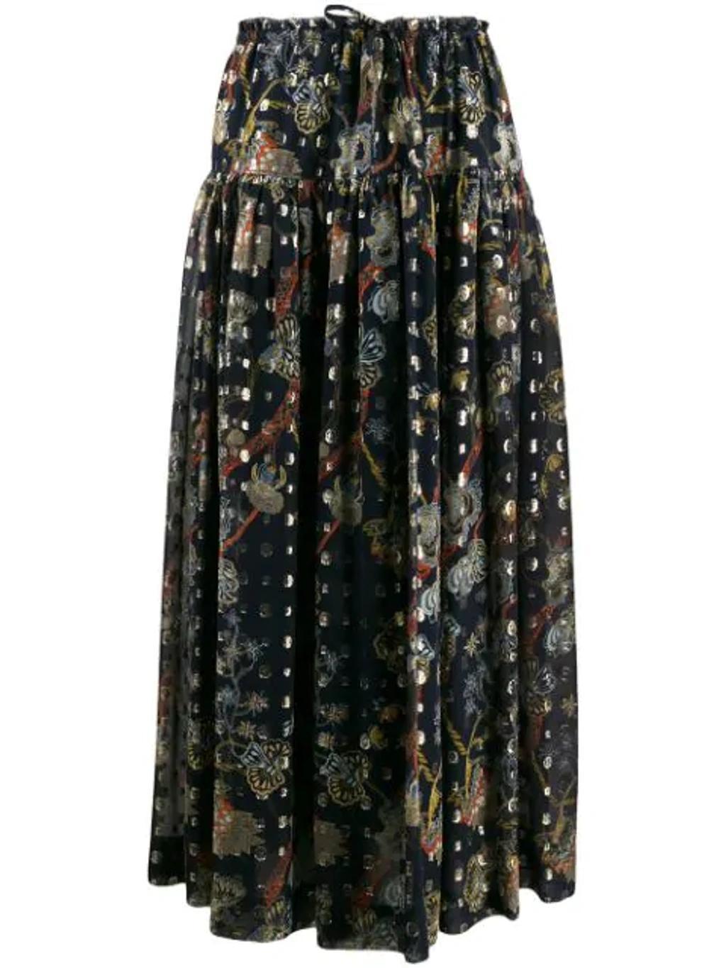 CHLOÉ Chloe Blue Lurex Embroidered Silk Skirt In Multicolour Product Image