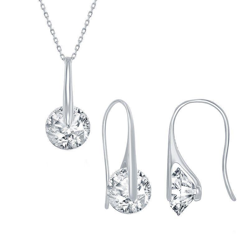 Sterling Silver Movable Cubic Zirconia Pendant Necklace & Drop Earring Set, Womens White Product Image