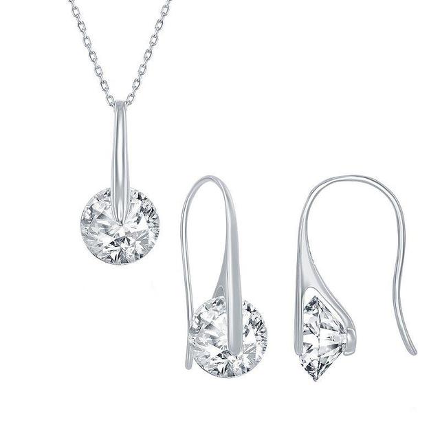 Sterling Silver Movable Cubic Zirconia Pendant Necklace & Drop Earring Set, Womens Product Image