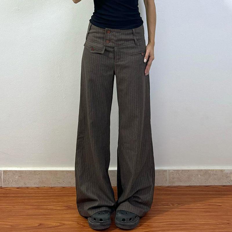 Low Rise Striped Straight-Fit Wide-Leg Pants product image