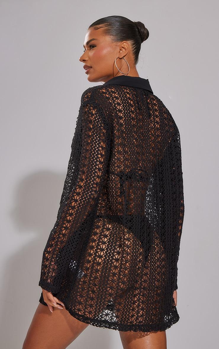 Black Crochet Oversized Beach Shirt Product Image