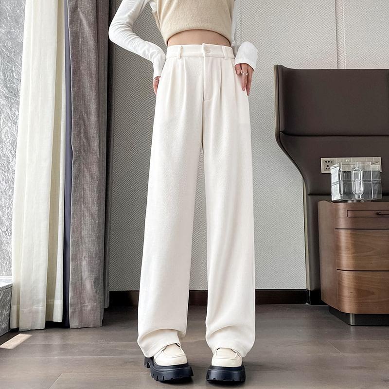 High Waist Plain Wide Leg Pants Product Image