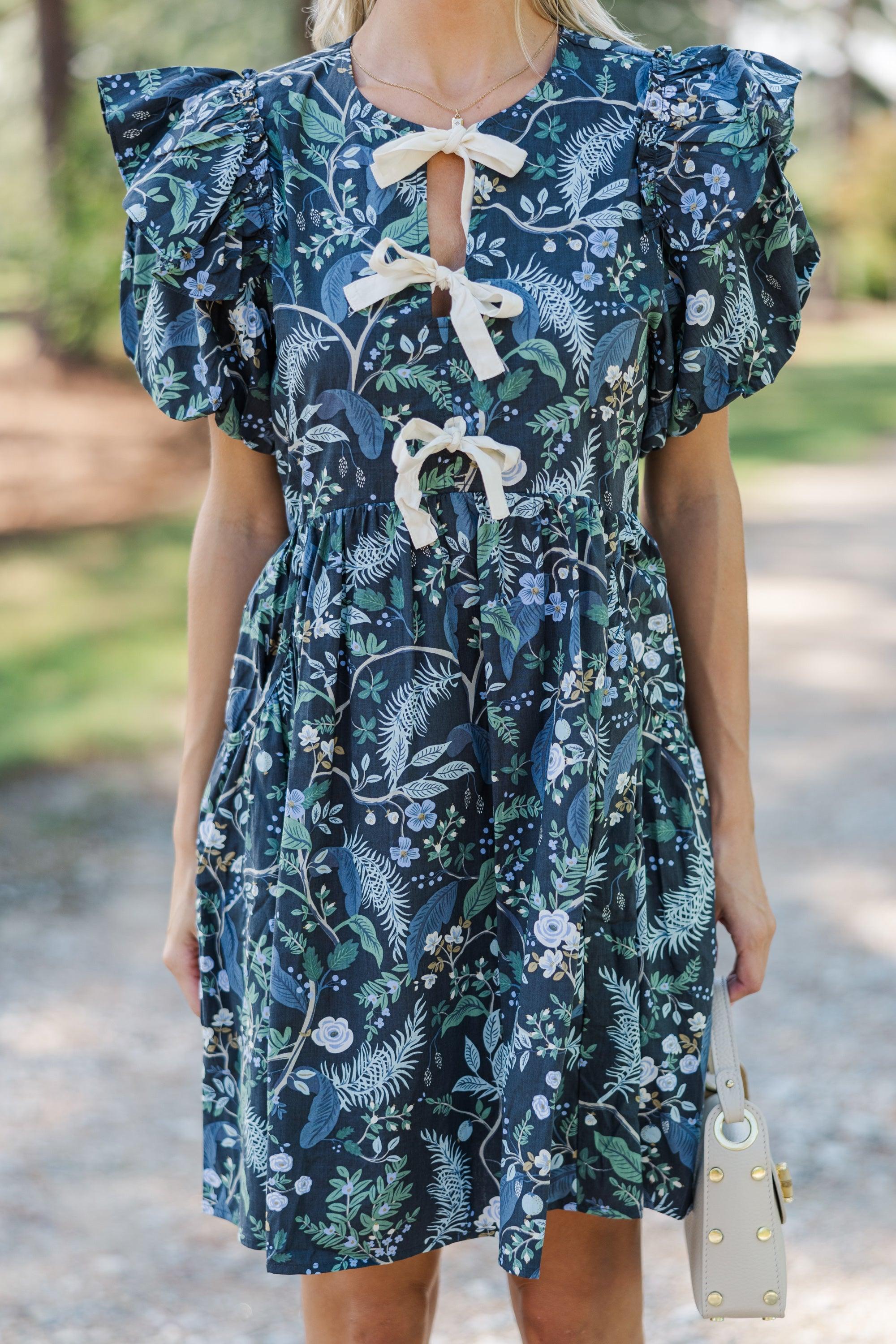 It's In The Wind Indigo Blue Floral Dress Product Image