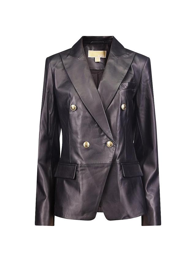 Womens Leather Double-Breasted Blazer Product Image