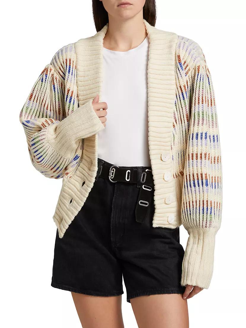 Striped Rib-Knit V-Neck Cardigan Product Image