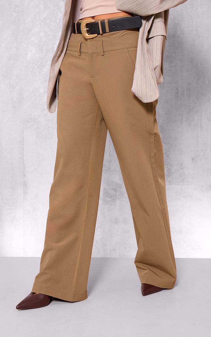 Taupe Tailored Woven Double Waistband Straight Leg Pants Product Image