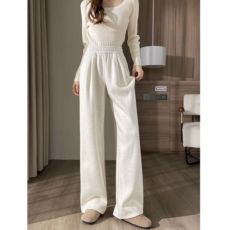 High Rise Plain Wide Leg Sweatpants (Various Designs) Product Image