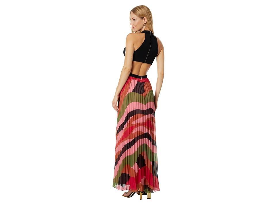 BCBGMAXAZRIA Pleated Halter Gown Combo) Women's Dress Product Image