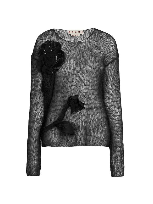 Womens Floral Mohair Open-Knit Sweater Product Image